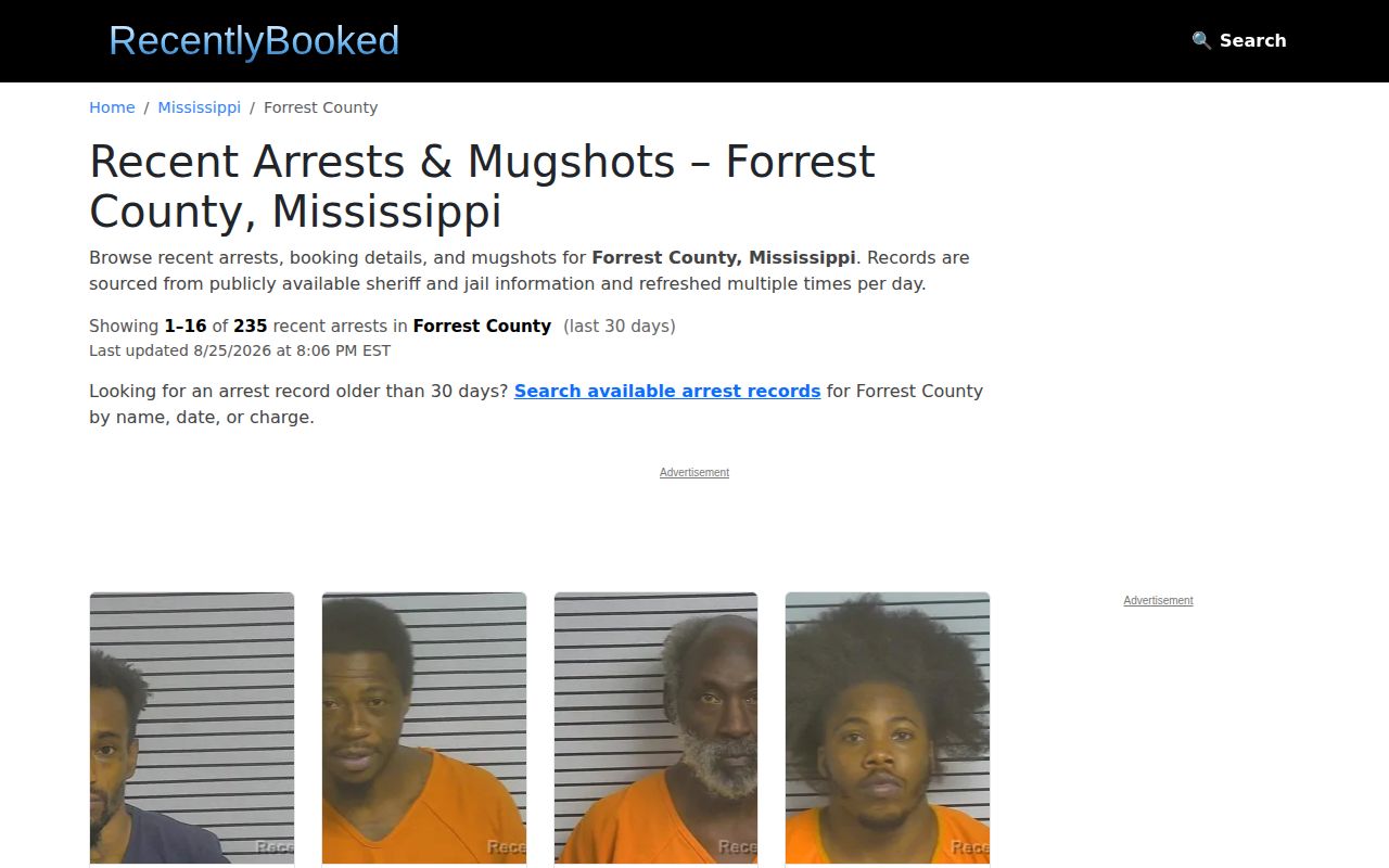 RecentlyBooked Forrest County listing page
