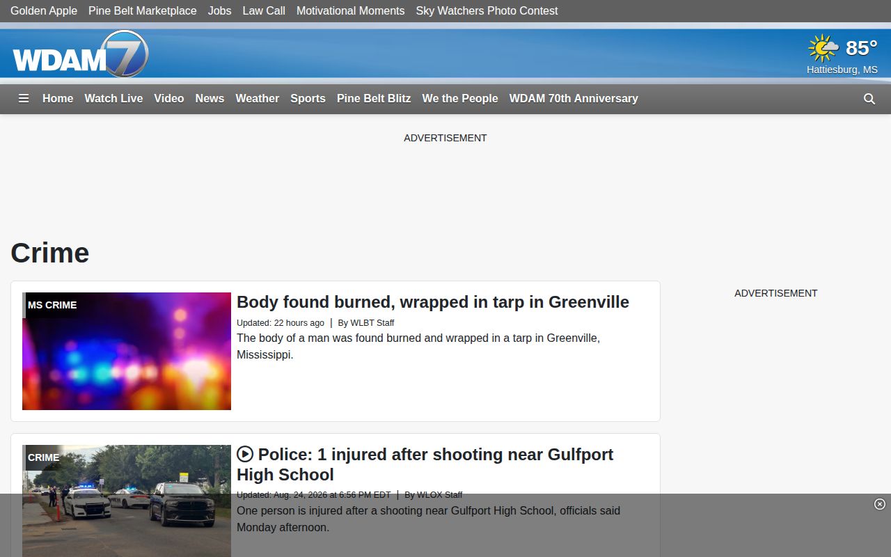 WDAM 7 Crime index for Forrest County area reporting