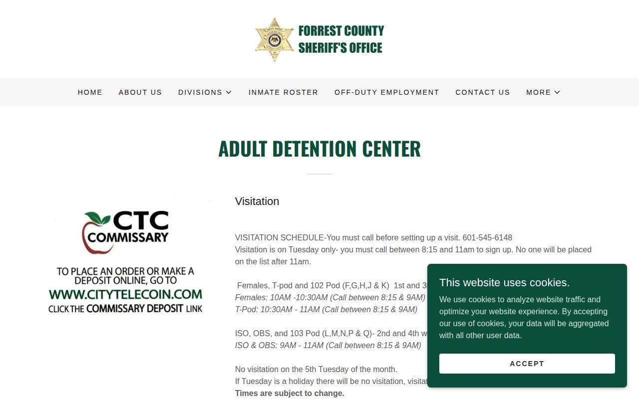 Forrest County Adult Detention Center information page