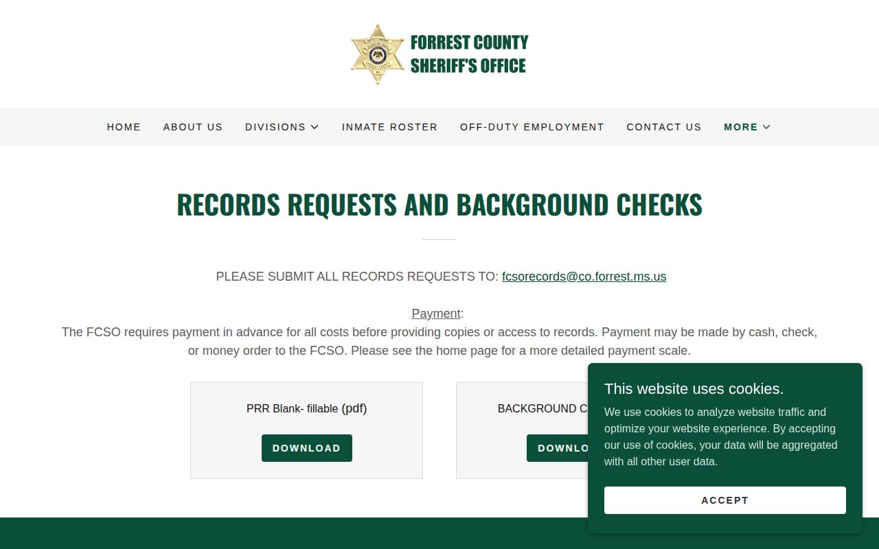 Forrest County Sheriff public-records request page