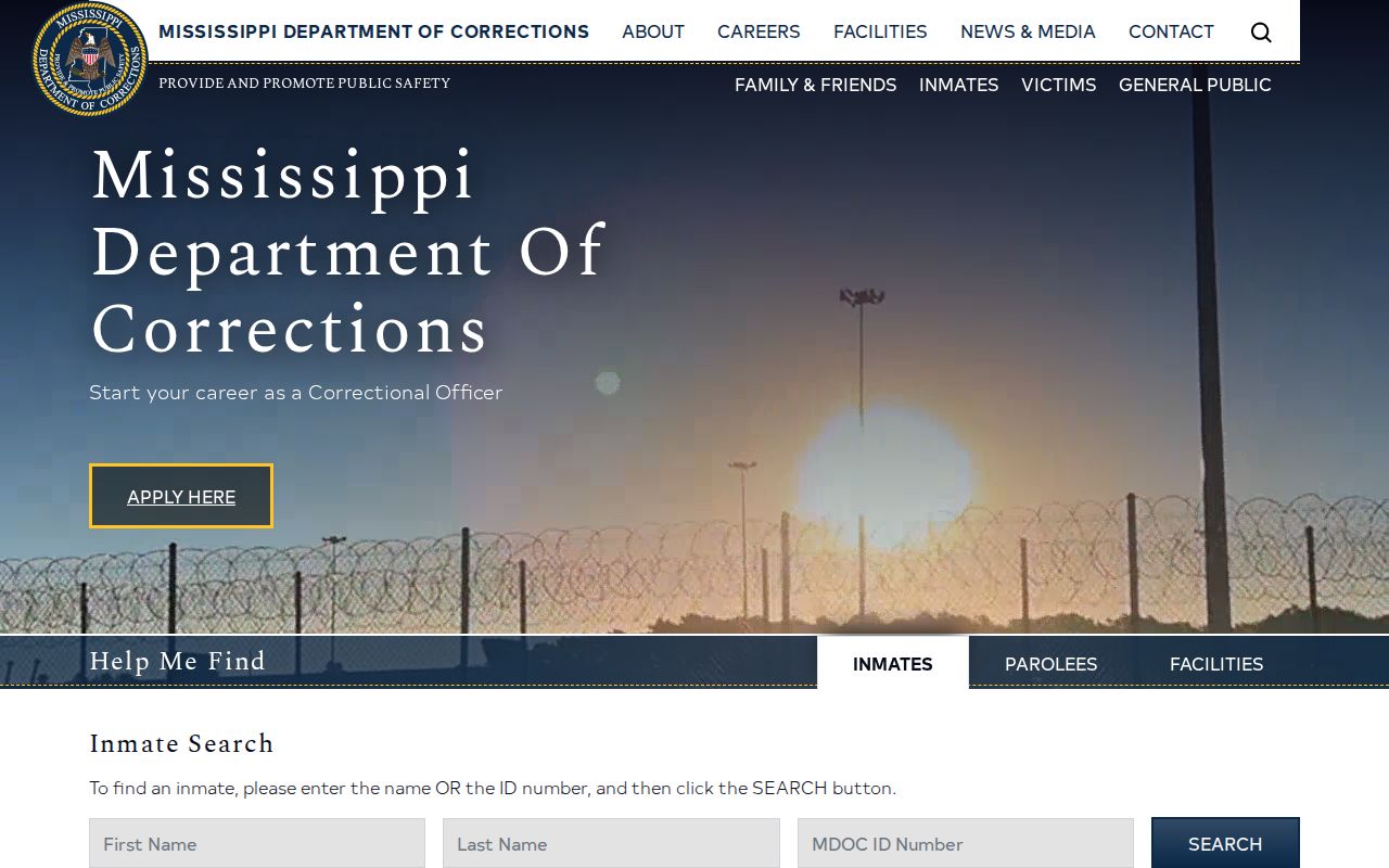 Mississippi Department of Corrections inmate search page