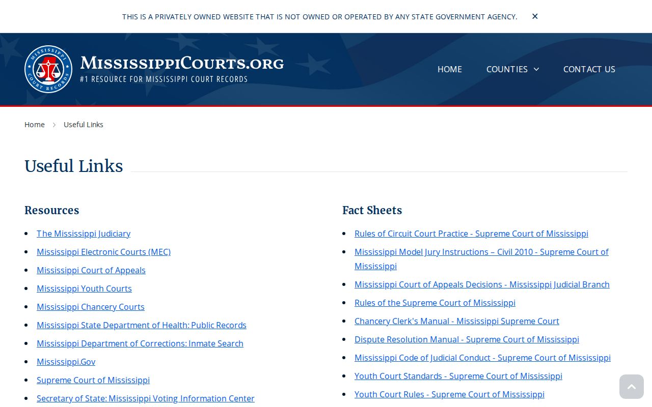 Mississippi Courts useful links page