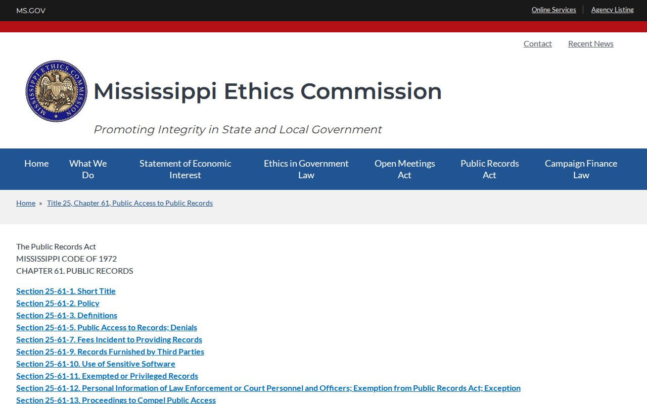 Mississippi Public Records Act official information page