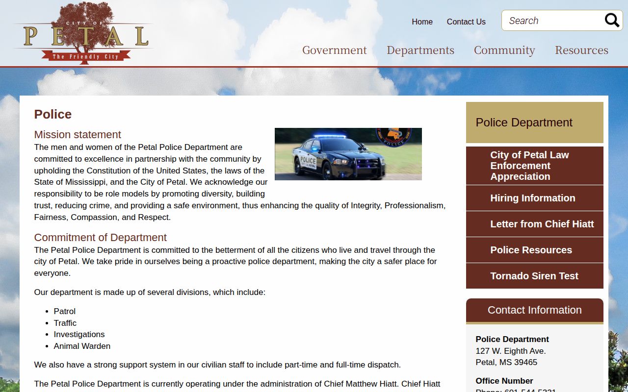 Petal Police Department official arrest records contact information